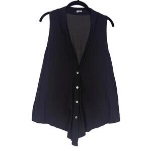 Splendid Black Deep V-Neck Button Front Cardigan Vest Lightweight Women's Size L